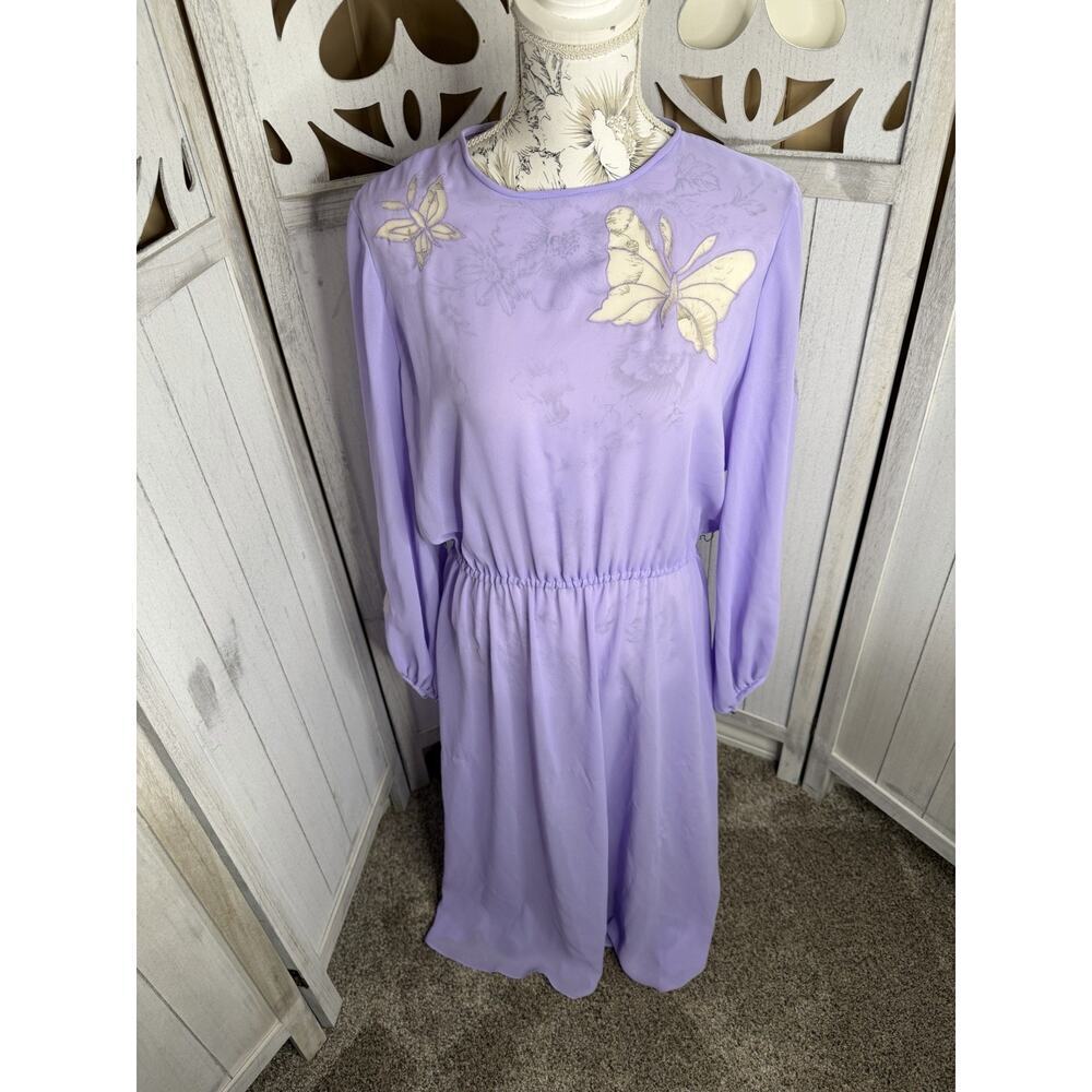 Vintage Dan Lee Couture Sheer Dress Pastel Purple Butterfly Appliqué Large XL